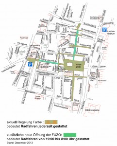 Stadtplan Radfahrzonen in Fußgängerzonen