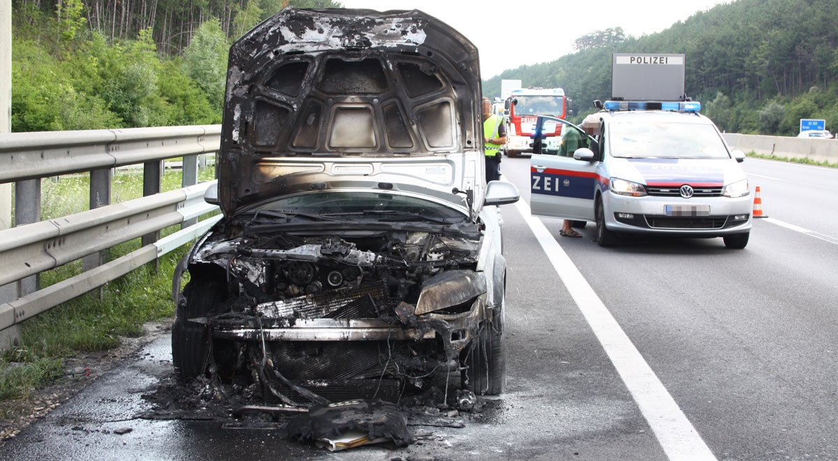 Fahrzeugbrand auf der Autobahn / Foto: Presseteam d. FF Wr. Neustadt