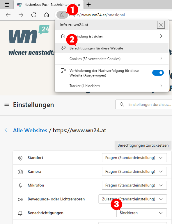Screenshot Browser-Benachrichtigungen